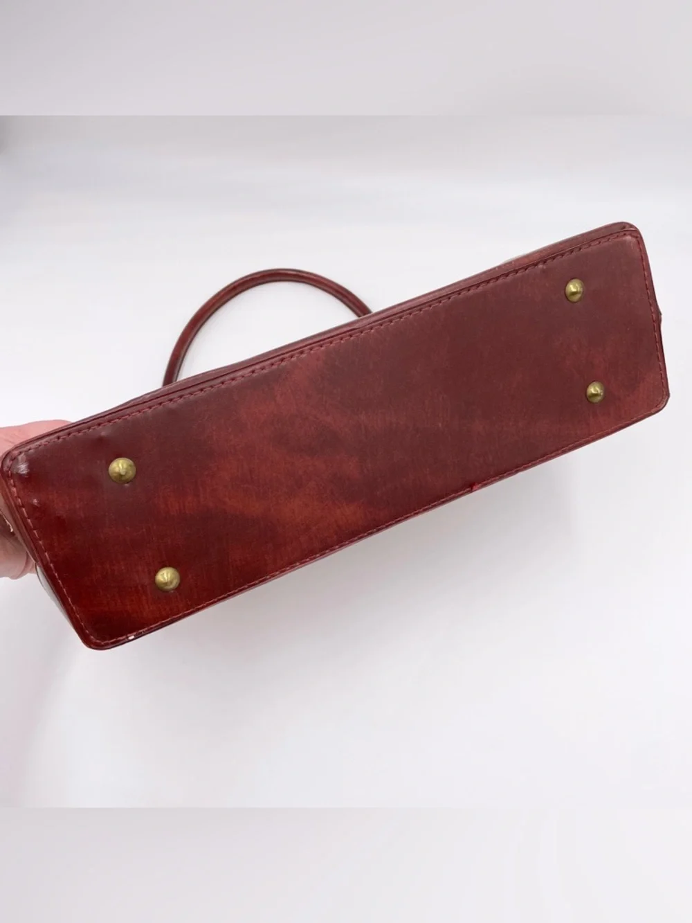 Vintage 50s 60s Top Handle Satchel Bag Red Leather Tweed Purse Midcentury Modern - Picture 8 of 12